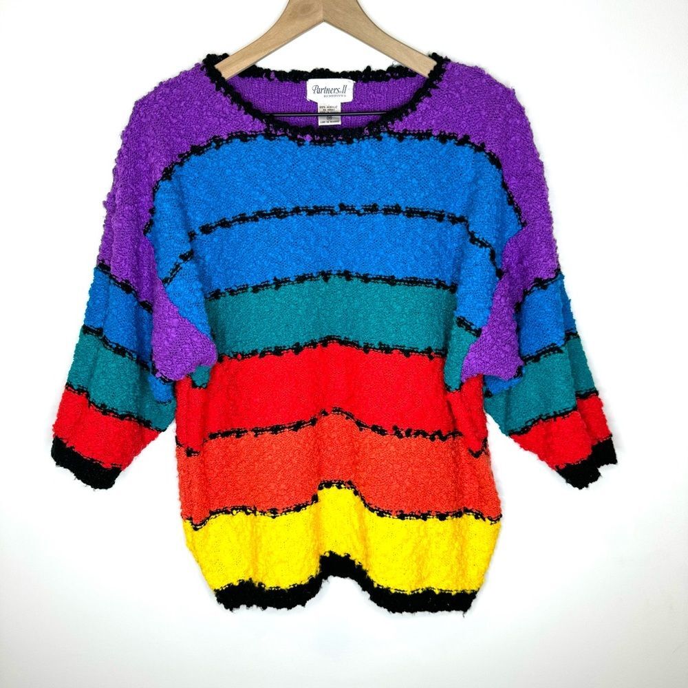 Vintage Rainbow Chunky Sweater Shirt Short Sleeve Partners by Mervyns size 24w